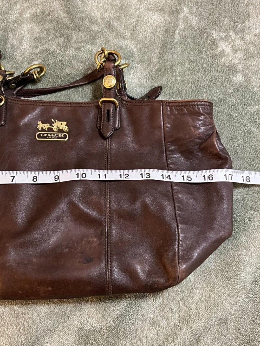 Coach Madison Mia Leather Tote Bag Brown Style Carriage 15740 Shoulder Bag flaws - Picture 11 of 14